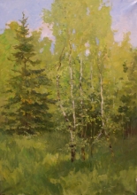 In The Birch Grove - oil, canvas