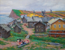 Northern Village - oil, canvas