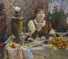 Landlady At Tea - oil, canvas