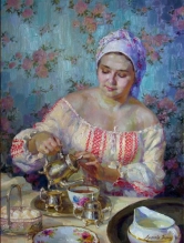 Tea Drinking - oil, canvas