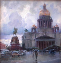 Saint-Petersburg. Isaaks Square In The Rain - oil, canvas