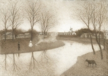 Suzdal. Bonfire - sepia, canvas