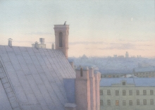 Moscow. View From The Telephone Station In Milyutinsky Lane - watercolors, paper
