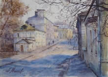 Street In Moscow - watercolors, paper