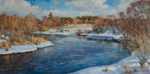 At A Spring River - oil, canvas