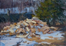 Firewood. Sketch - oil, canvas