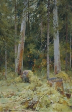 At Woodcutting Site - oil, canvas