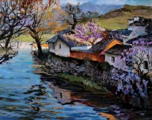 Spring In The Village - oil, canvas