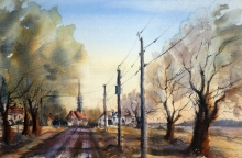 Road On The Island - watercolor, paper Arches
