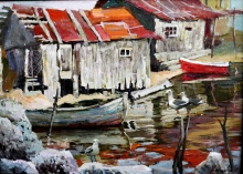 Fishermens Village - oil, canvas