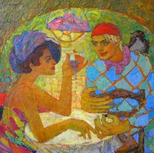 Harlequin And Colombina - oil, canvas