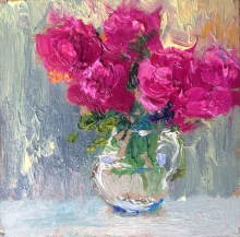 Peonies, Study #1 - oil, cardboard