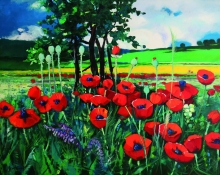 Landscape With Poppies - oil, canvas
