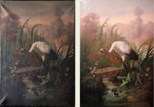 Heron With Frogs - oil, canvas