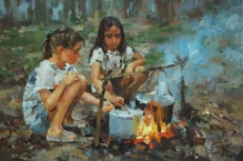Fish Soup At The Hiking - oil, canvas