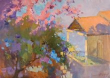 Bouganvillea At The Sea - oil, canvas