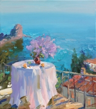 Bouquet At The Veranda - oil, canvas