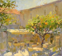 Cafe In The Old Town - oil, canvas