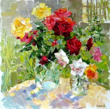 Roses In The Garden - oil, canvas