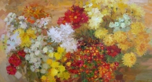 October. Chrysanthemums - oil, canvas