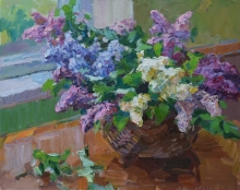 Lilac In The Basket - oil, canvas