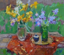Still Life With Irises - oil, canvas