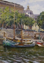 Old Sailboat On The Seine - oil, canvas