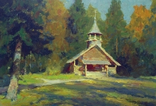 Chapel On The Meadow - oil, cardboard