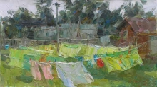 Sketch With Laundry - oil, canvas