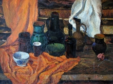 Still Life With A Black Bottle - oil, canvas