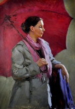 Portrait With An Umbrella - oil, canvas