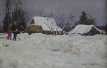 Parents House. Snowy Winter - oil, canvas