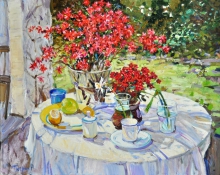 Still Life With A Blue Wine Glass - oil, canvas