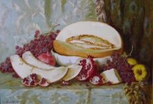 Melon And Grapes - oil, canvas