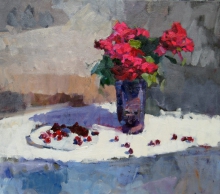 Cherries And Roses - oil, canvas