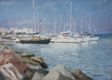 At The Pier - oil, canvas