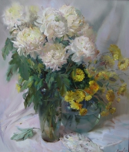 Still Life With White Peonies - oil, canvas
