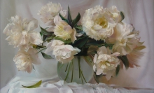 Still Life With White Peonies - oil, canvas