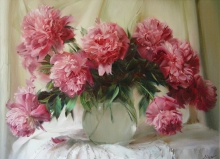 Still Life With Pink Peonies - oil, canvas
