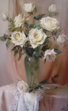 Still Life With White Roses - oil, canvas