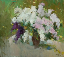 Bouquet In The Green Background - oil, canvas