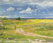 The Road In Field - oil, canvas