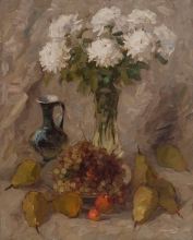 Chrysanthemums And Pears - oil, canvas