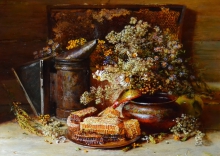 Still Life With Honey - oil, canvas