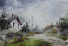 Country Landscape - watercolors, paper