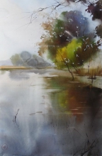 Reflections On The Water - watercolors, paper