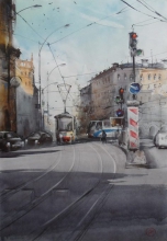 Urban Landscape - watercolors, paper