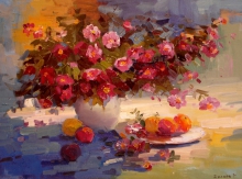 Gouard Rose Is Blooming Again - oil, canvas