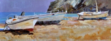 Boats Of Rodos - oil, canvas