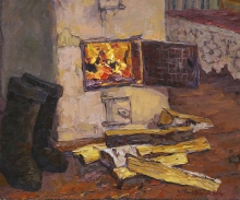 At The Stove - oil, canvas
